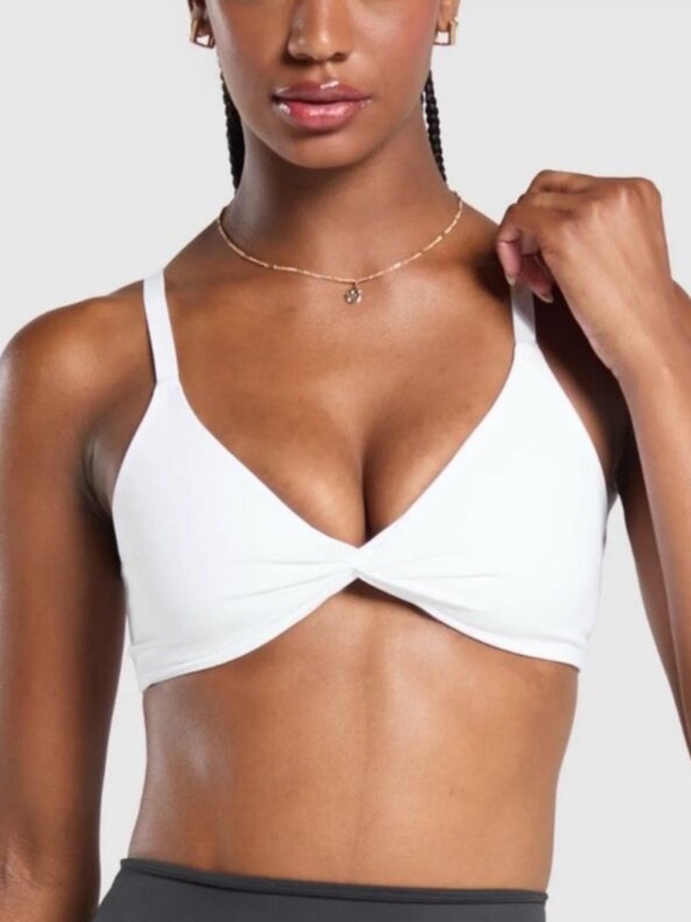 Gymshark White Twist Front Elevate Sports Bra Bralette Size M-L